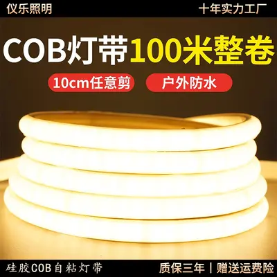 cob灯带超亮LED家用高压220V自粘吊顶硅胶工程户外工地防水软灯条