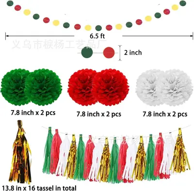 Weihnachtsdeko-Set mit Wabenbällen, Papierfächern und Blumen - 7