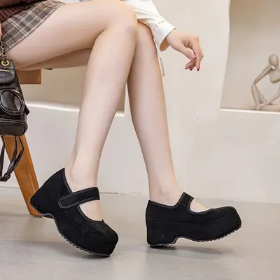 Women's Retro Velcro Mary Jane Shoes, Thick Sole, Spring Summer