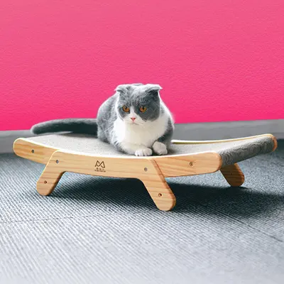 Corrugated Cardboard Cat Scratcher with Transformable Cat Bed and Replaceable Refill