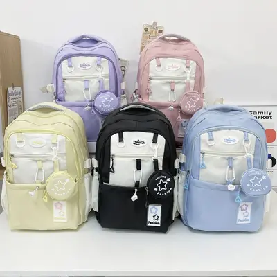 Leichter Schulrucksack im koreanischen Stil mit Farbblockdesign - 3