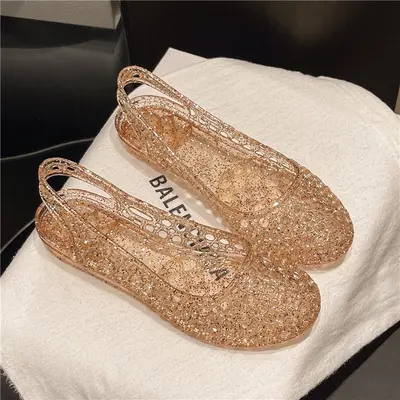 Women's Hollow Plastic Sandals, Breathable, Closed Toe, Flat Sole - 7