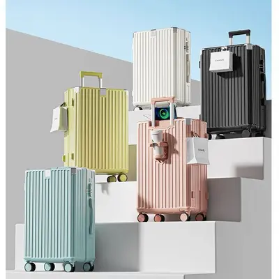 Women's suitcase, multifunctional, silent wheels, combination lock, rechargeable