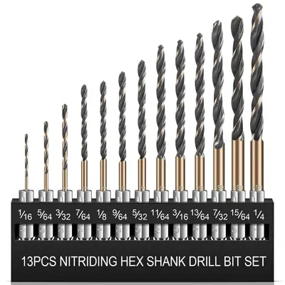 13 Parça Titanyum Kaplı Spiral Matkap Ucu Seti, 1.5-6.5 mm, Altıgen Sap - 8