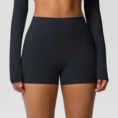 Solid Color Double-Sided Brushed High-Waist Butt-Lifting Women's Yoga Shorts, Running and - 8