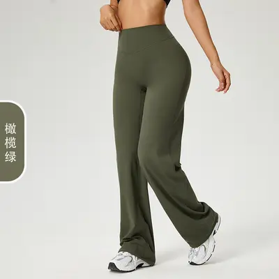 Kadın Yüksek Belli Düz Paça Yoga Pantolonu, Rahat Kesim, Uzun Boy - 8