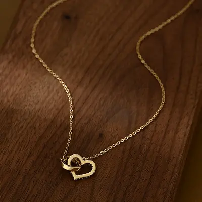 Gold-plated zircon necklace with heart cut pendant - 5