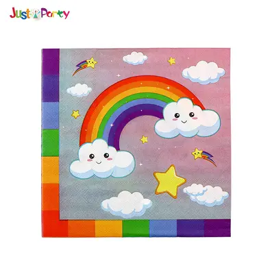White Cloud Rainbow Children's Birthday Party Paper Plate, Cup and Napkin Set - 10