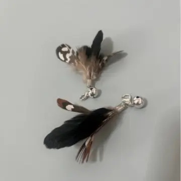 Cat Teaser Wand Replacement Head with Natural Feathers and Bell - 1