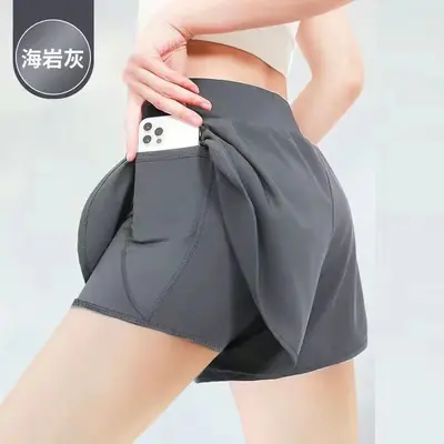 瑜伽裤女高腰提臀弹力宽松假两件夏季新款收腰透气速干运动健身裤 - 10