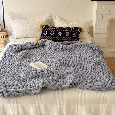Nordic Solid Color Decorative Throw Blanket, Plain Knitted Throw, Minimalist Light Luxury Sofa Bedroom Bed End Nap Air Conditioner Blanket
