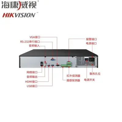Hikvision NVR, H.265, 8-32 channel, 4-disk, 2U rack mount