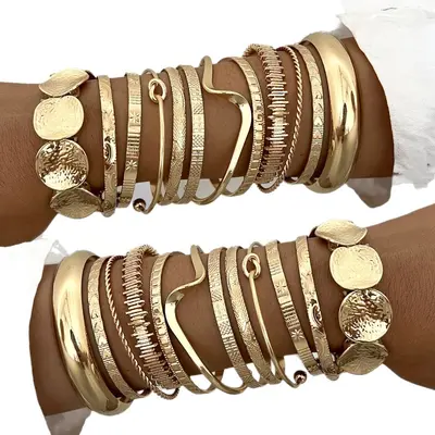 3er-Set geometrische mehrschichtige Wickel-Damenarmband im Punk-Stil - 6