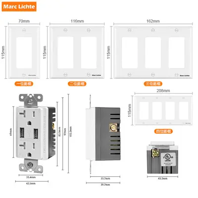UL Certified US GFCI Wall Outlet with Switch, 15A/20A, USB - 4