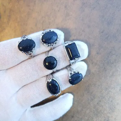 Assorted natural stone rings, mixed set - 10