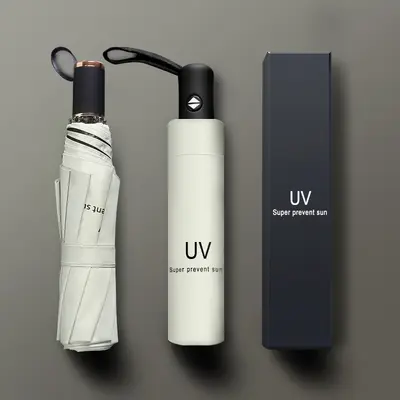 Tam otomatik şemsiye UV şemsiye üç katlı şemsiye vinil güneş koruma UV şemsiye sabit reklam şemsiyesi baskılı LOGO katlanır şemsiye