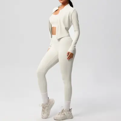 Women's 3-Piece Yoga Sportswear Set, Skin-Friendly Double-Sided Brushed Fabric - 11