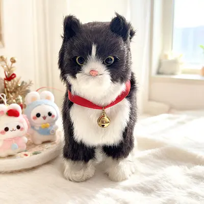 Touch-Activated Walking Cat Toy with Bell Collar and Plush Toy - 7