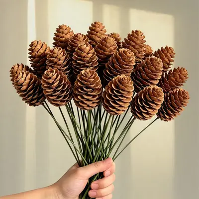 Künstlicher Tannenzapfen-Blumenstrauß 27 cm Trockenblumen-Optik Weihnachtsdeko