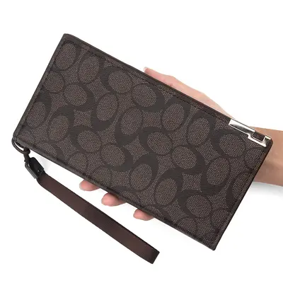 GEFEYA Men's Long Clutch Bag with Classic Print, Wrist Strap and Zipper - 6