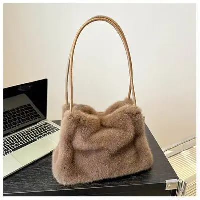 Kadın Peluş Tote Çanta Sonbahar-Kış Modeli Büyük Hacim Tek Omuz