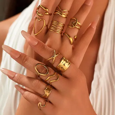 Stainless steel ring, 18K gold plated, minimalist design