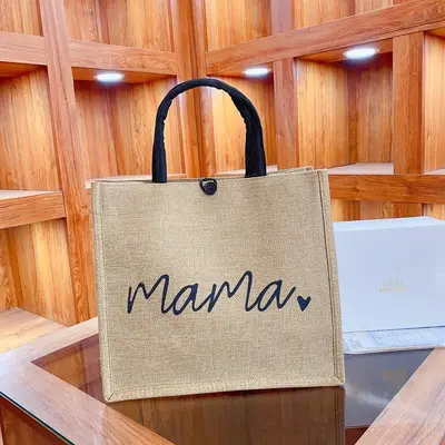 Linen Tote Bag for Women, Large Capacity, Letter Print - 7