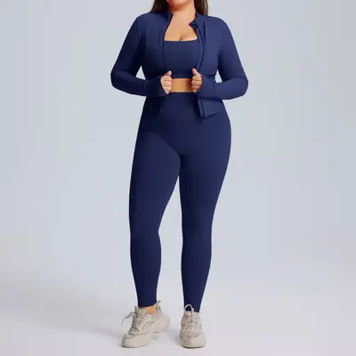 Kadın Hızlı Kuruyan Spor Takımı, Yüksek Esnek, Büyük Beden, Üçlü Set - 13