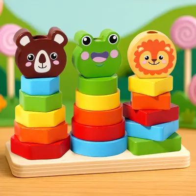 Holz-Tierformen Sortierspielzeug für Farben und Formen - 7