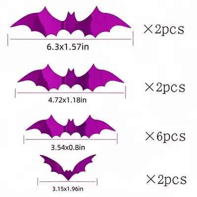 12 Pcs 3D Halloween Bat Wall Stickers, Purple and Orange - 9