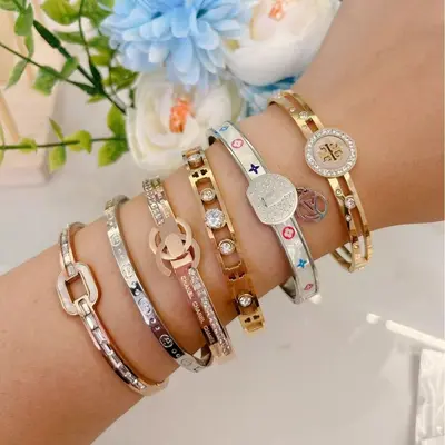Titanium steel bracelet, stainless steel full rhinestone luxury design - 5
