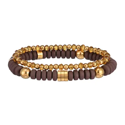 Polymer Clay Stretch Bracelet Set with Stainless Steel Spacers, Colorfast - 9