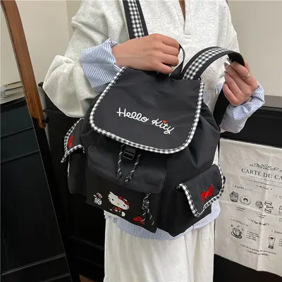 2026 New Large-Capacity Backpack Cute Cat Drawstring Bundle-Mouth Shoulder Bag Kitty Bag Lazy-Style Backpack