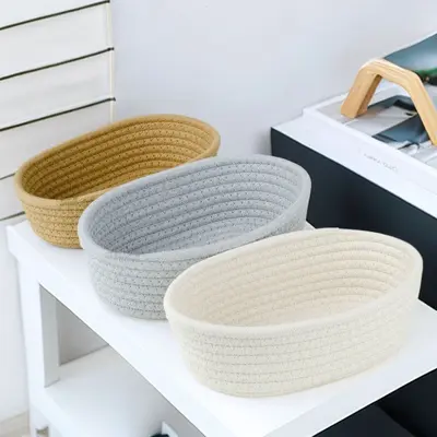 Cotton Rope Oval Storage Basket Home Simple Modern Snack Cosmetic Desktop Storage Basket Organizer Basket
