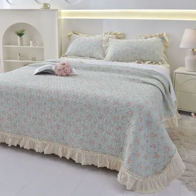 Vintage-Bettüberwurf-Set aus 100% Baumwolle mit Blumenmuster, 3-teilig - 7