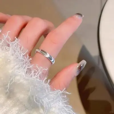 Cat eye ring flat ring grooved ring fashion lightweight luxury simple solid closed gold double ring titanium steel ring