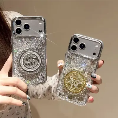 适用苹果18promax手机壳iphone17滴胶闪粉转盘美元发财16pro新款X - 3