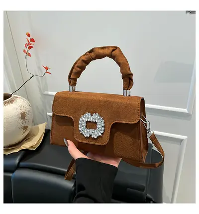 Women's Rhinestone-Studded Small Handbag with Shoulder Strap - 11