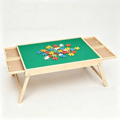 Solid Wood Frame Puzzle Storage Table with Drawers and Compartments - 6