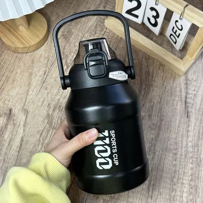 316 Paslanmaz Çelik Termos Su Bardağı 1 Litre Pipetli Soğuk Tutan Taşınabilir Spor Şişesi - 6