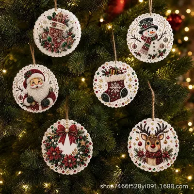 6 parça Noel ahşap süs seti, DIY - 8