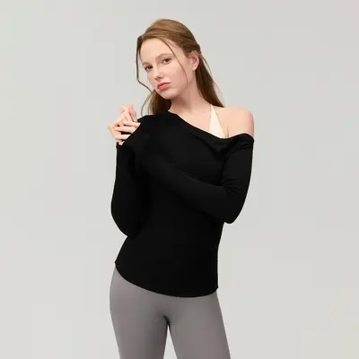 Tencel-Yoga-Oberteil für Damen, locker, schulterfrei, langarm