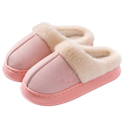 Women's Plush Cotton Slippers, Thick Sole, Non-Slip, Winter