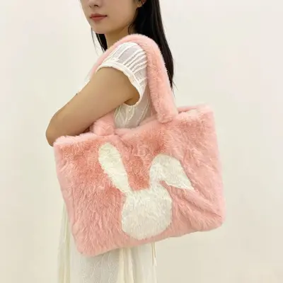 Peluş Kadın Tote Çanta, Büyük Hacimli, Özel Ölçü ve Renk Seçeneği - 4