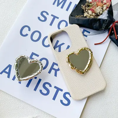 Heart Shaped Phone Airbag Holder with Mirror Portable - 2