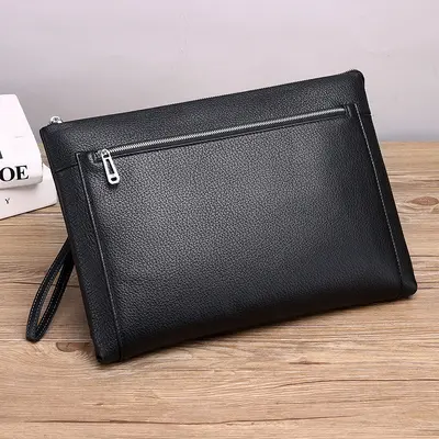 Men's Genuine Leather Clutch Bag, Large Capacity, Fits A4 Documents - 6