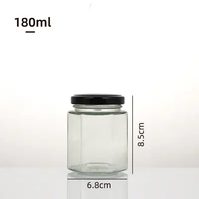 Hexagonal Glass Jar with Lid, Airtight - 11