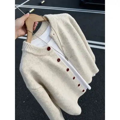 Khakifarbene Strickjacke für Herren mit Rundhals - 9