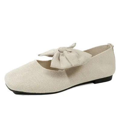 Women's Autumn Bow Knit Square-Toe Flat Shoes, Plus Size