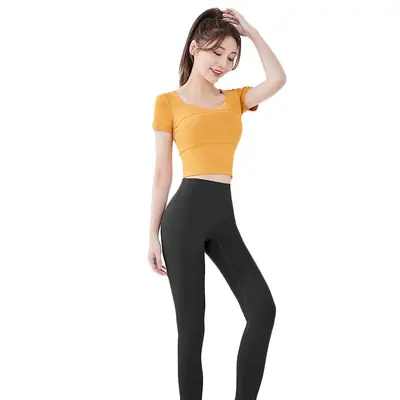 Damen-Yoga-Crop-Top mit Brustpolster, bauchfrei - 6